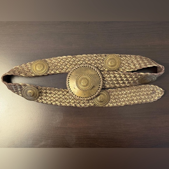 Vintage Boho Wide Stretch Belt Gold Medallion Disc Braided Waist Belt Statement - Picture 2 of 8